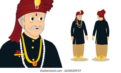 Cartoon Vector Illustration of Indian Village Man in Traditional Attire – Rural Character Standing Pose