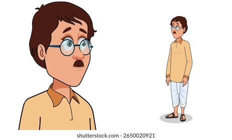 Cartoon Vector Illustration of Indian Village Man in Traditional Attire – Rural Character Standing Pose