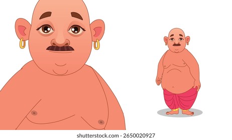 Cartoon Vector Illustration of Indian Village Man in Traditional Attire – Rural Character Standing Pose