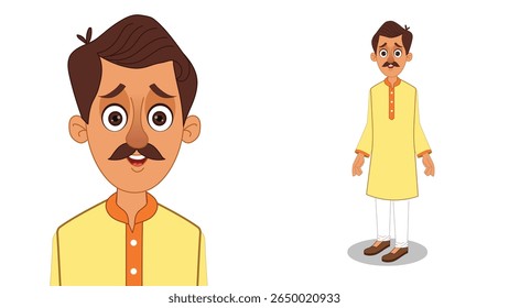 Cartoon Vector Illustration of Indian Village Man in Traditional Attire – Rural Character Standing Pose