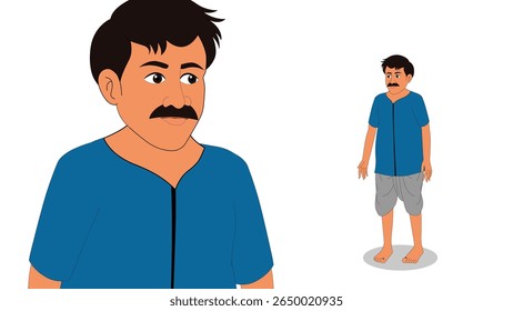 Cartoon Vector Illustration of Indian Village Man in Traditional Attire – Rural Character Standing Pose