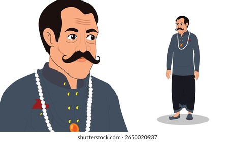 Cartoon Vector Illustration of Indian Village Man in Traditional Attire – Rural Character Standing Pose