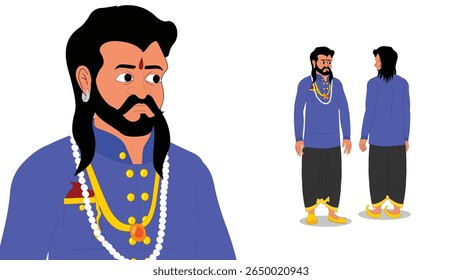 Cartoon Vector Illustration of Indian Village Man in Traditional Attire – Rural Character Standing Pose