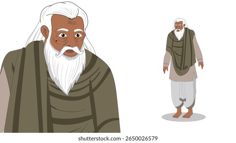 Cartoon Vector Illustration of Indian Village Man in Traditional Attire – Rural Character Standing Pose