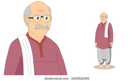 Cartoon Vector Illustration of Indian Village Man in Traditional Attire – Rural Character Standing Pose