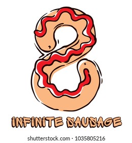 Cartoon Vector Illustration. 
Infinite sausage in the form of a number 8
