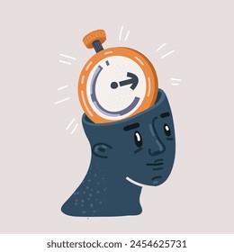 Cartoon vector illustration of Inside the head clock.