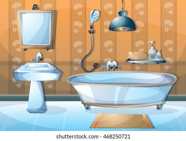 cartoon vector illustration interior bathroom with separated layers