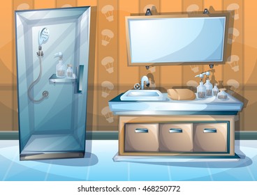 cartoon vector illustration interior bathroom with separated layers