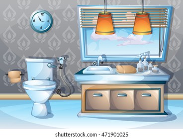 cartoon vector illustration interior bathroom with separated layers