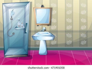 cartoon vector illustration interior bathroom with separated layers