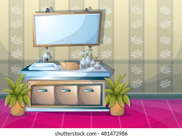 cartoon vector illustration interior bathroom with separated layers