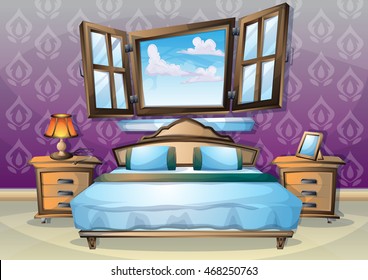 cartoon vector illustration interior bedroom with separated layers