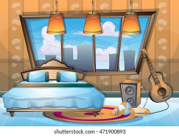 cartoon vector illustration interior bedroom with separated layers