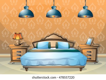cartoon vector illustration interior bedroom with separated layers