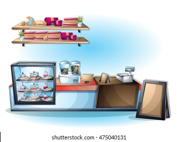 cartoon vector illustration interior cafe object with separated layers