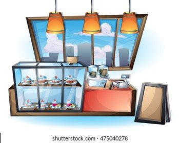 cartoon vector illustration interior cafe object with separated layers