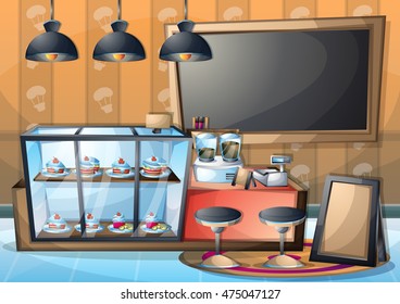 cartoon vector illustration interior cafe room with separated layers in 2d graphic