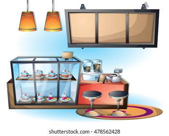 cartoon vector illustration interior cafe object with separated layers