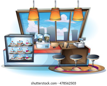 cartoon vector illustration interior cafe object with separated layers