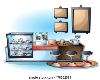 cartoon vector illustration interior cafe object with separated layers