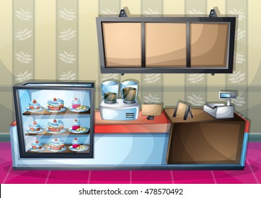 cartoon vector illustration interior cafe room with separated layers in 2d graphic