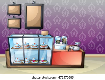 cartoon vector illustration interior cafe room with separated layers in 2d graphic