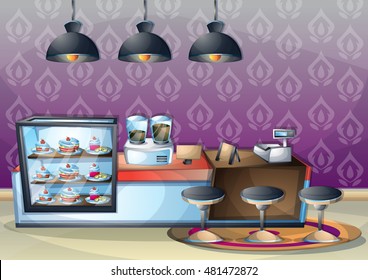 cartoon vector illustration interior cafe room with separated layers in 2d graphic