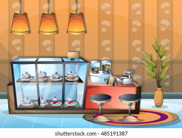 cartoon vector illustration interior cafe room with separated layers in 2d graphic