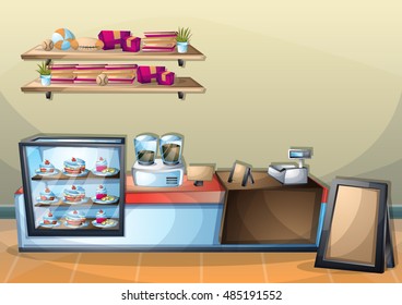 cartoon vector illustration interior cafe room with separated layers in 2d graphic