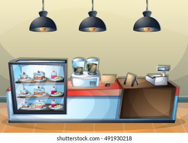 cartoon vector illustration interior cafe room with separated layers in 2d graphic