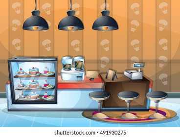 cartoon vector illustration interior cafe room with separated layers in 2d graphic