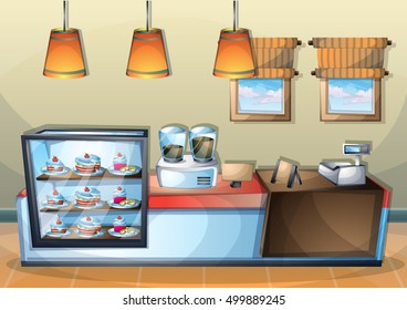 cartoon vector illustration interior cafe room with separated layers in 2d graphic