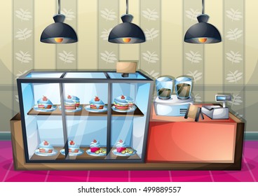 cartoon vector illustration interior cafe room with separated layers in 2d graphic