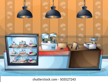 cartoon vector illustration interior cafe room with separated layers in 2d graphic