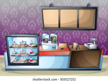cartoon vector illustration interior cafe room with separated layers in 2d graphic