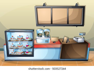 cartoon vector illustration interior cafe room with separated layers in 2d graphic