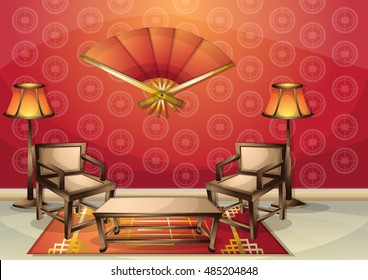 cartoon vector illustration interior chinese room with separated layers in 2d graphic