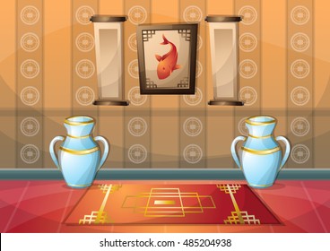 cartoon vector illustration interior chinese room with separated layers in 2d graphic