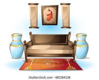 cartoon vector illustration interior chinese room with separated layers in 2d graphic