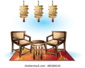 cartoon vector illustration interior chinese room with separated layers in 2d graphic