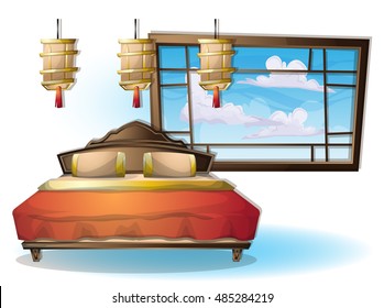 cartoon vector illustration interior chinese room with separated layers in 2d graphic