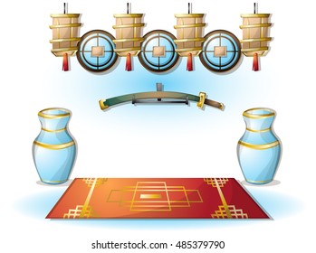 cartoon vector illustration interior chinese room with separated layers in 2d graphic