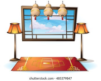 cartoon vector illustration interior chinese room with separated layers in 2d graphic