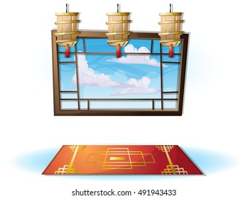 cartoon vector illustration interior chinese room with separated layers in 2d graphic