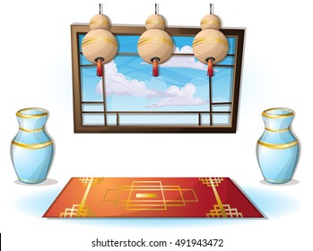 cartoon vector illustration interior chinese room with separated layers in 2d graphic