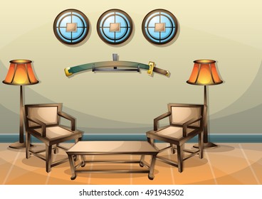 cartoon vector illustration interior chinese room with separated layers in 2d graphic