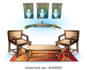 cartoon vector illustration interior chinese room with separated layers in 2d graphic