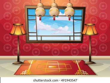 cartoon vector illustration interior chinese room with separated layers in 2d graphic