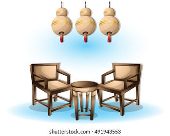 cartoon vector illustration interior chinese room with separated layers in 2d graphic